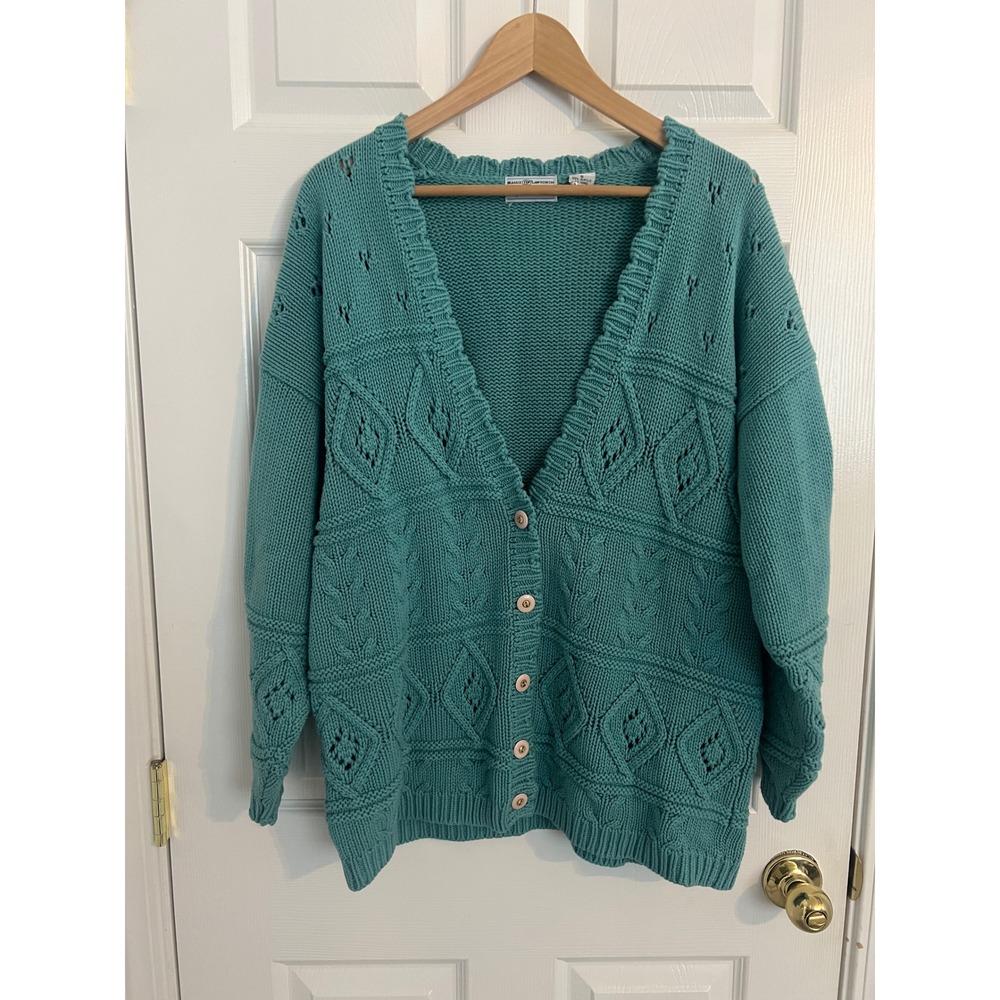 Vintage Maggie Lawrence Sport Teal Knit Cardigan 90s Cottagecore Grannycore S
